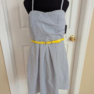 Stylish Black and White Striped Dress with Yellow Belt